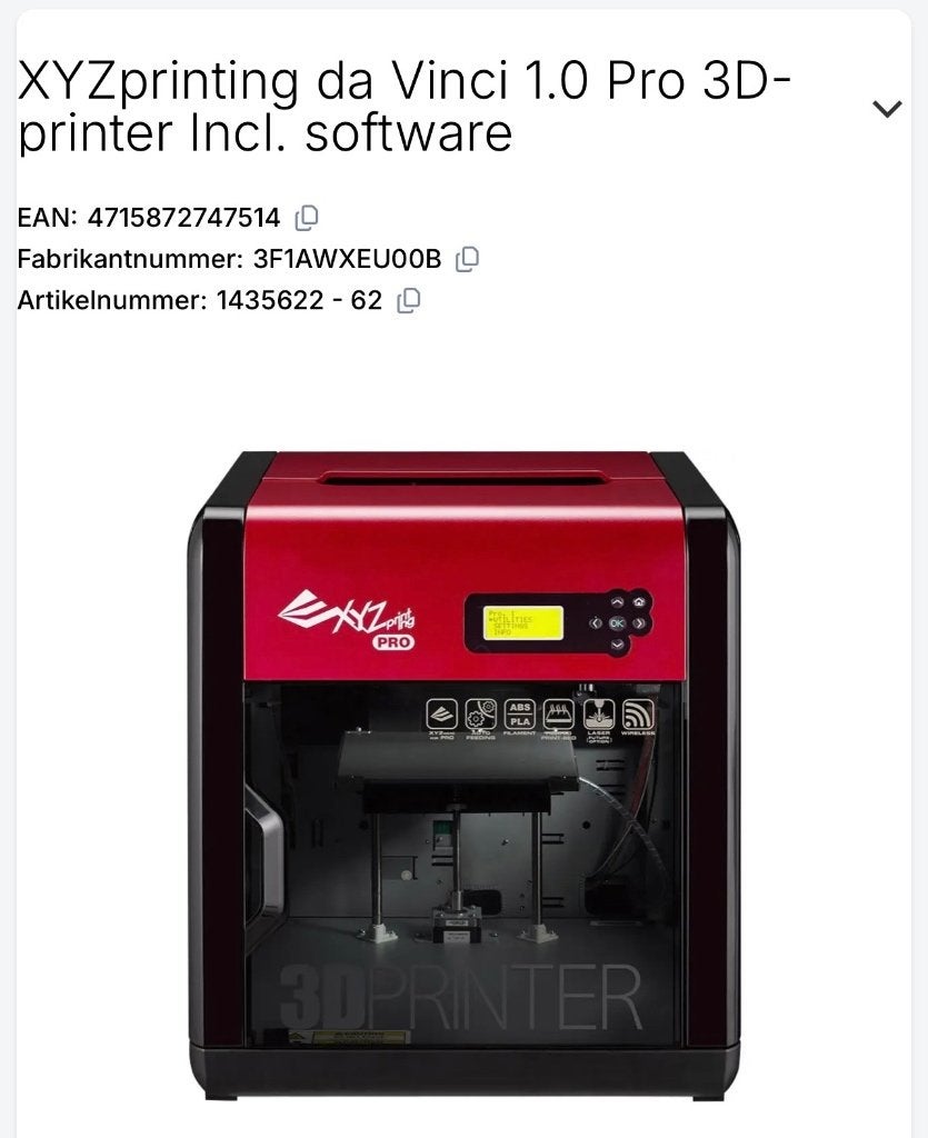 3d printer XYZ Da Vinci 1.0 Pro, Ophalen, Ingebouwde Wi-Fi, XYZprinting, Zo goed als nieuw
