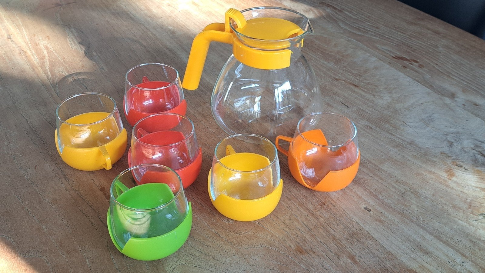 Bodum theepot met 6 glazen kopjes - Vintage design, Glas, Bodum, Zo goed als nieuw, Meerkleurig