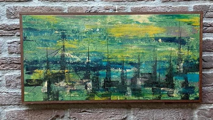 Midcentury schilderij impressionisme stadsgezicht, Antiek en Kunst, Kunst | Schilderijen | Abstract, Ophalen of Verzenden