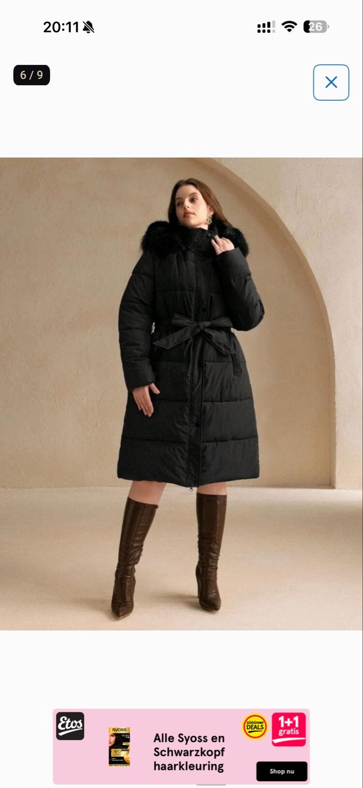 Women’s Black Puffer Coat with Fur Hood – Worn Only 3 Times, Kleding | Dames, Jassen | Winter, Ophalen of Verzenden, Nieuw, Maat 46/48 (XL) of groter