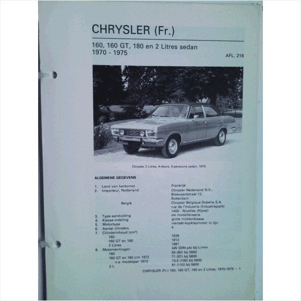 Chrysler 160 180 Vraagbaak losbladig 1970-1975 #1 Nederlands, Ophalen of Verzenden, Gelezen, Overige merken