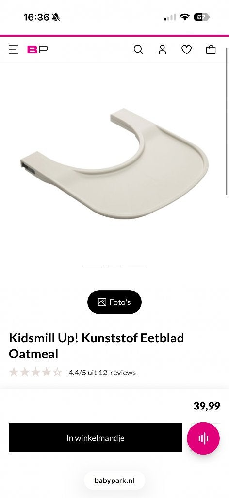Dinner tray kidsmill up grow, Kinderen en Baby's, Kinderstoelen, Ophalen of Verzenden, Nieuw, Meegroeistoel