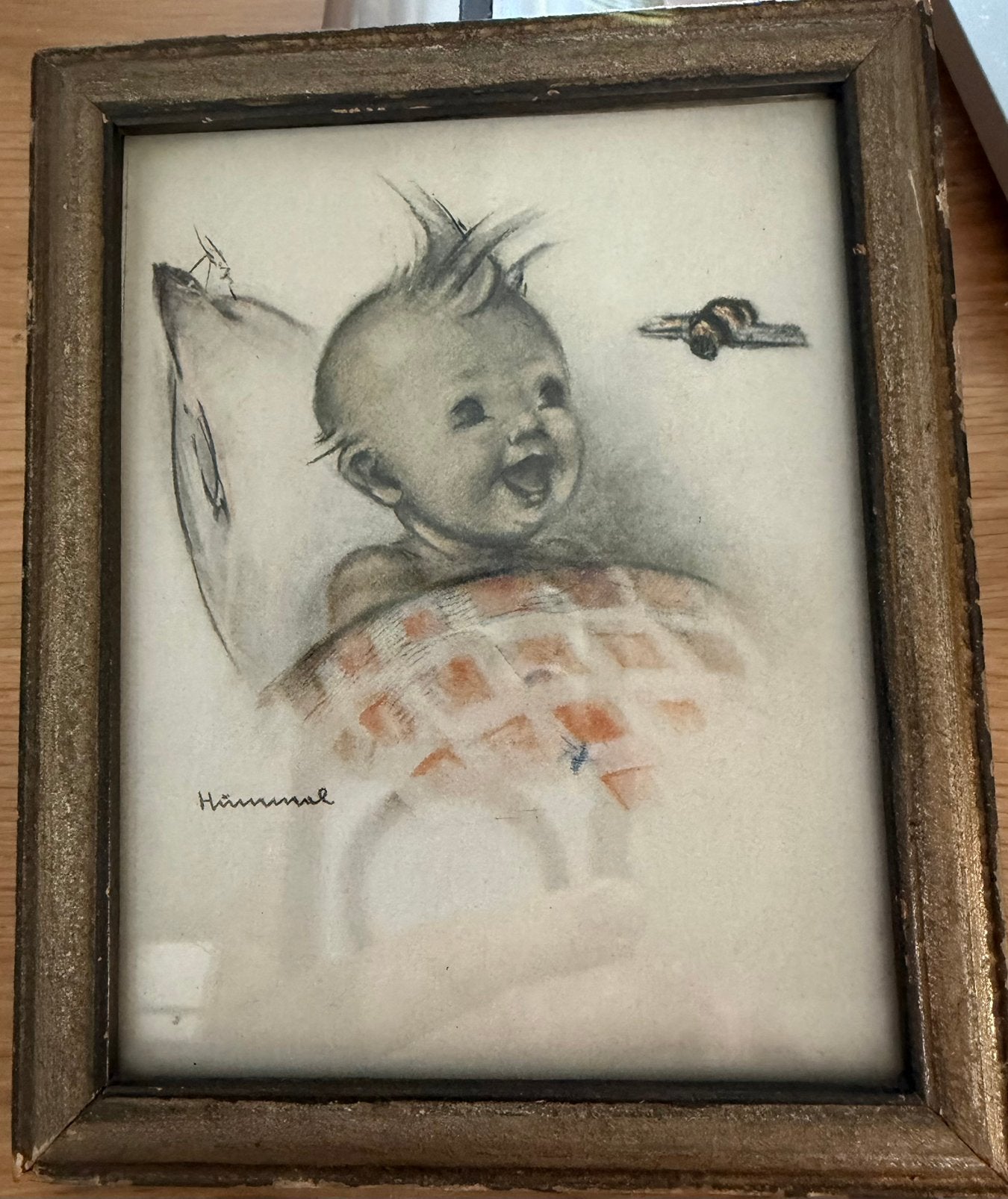 Vintage Prent Berta Hummel “guten morgen”, Ophalen of Verzenden, Reproductie, Achter glas