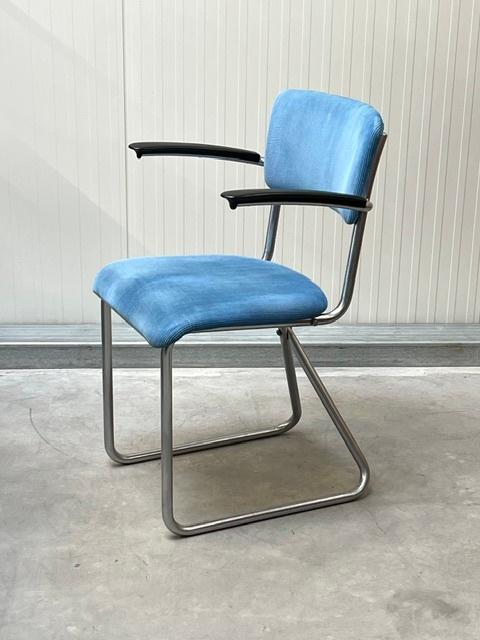 Gispen 212 eetkamerstoel jaren 30 vintage X frame lichtblauw, Gebruikt, Jaren 30, Blauw, NL