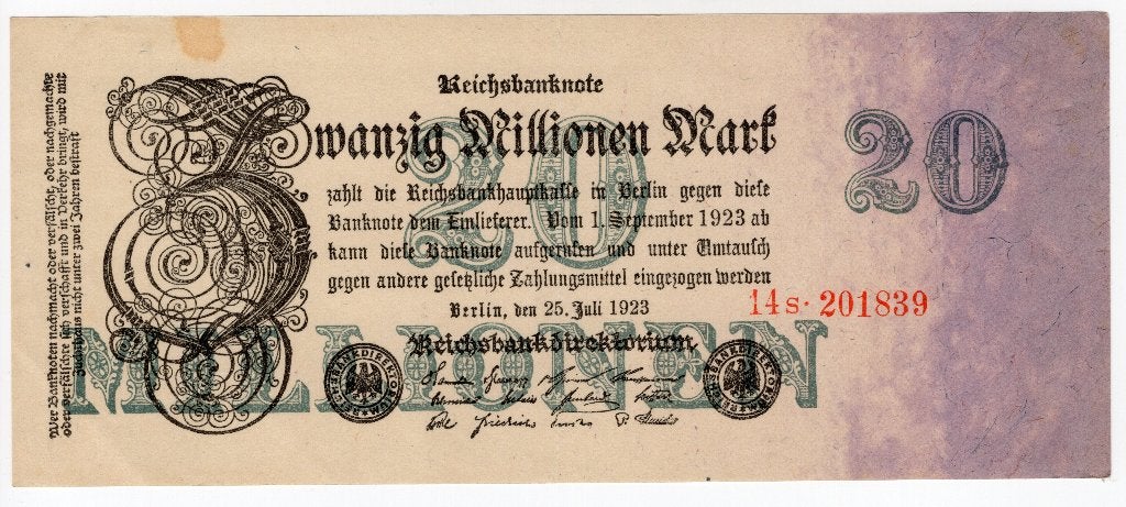 Duitsland 20 miljoen Mark 1923, Postzegels en Munten, Bankbiljetten | Europa | Niet-Eurobiljetten, Verzenden, Duitsland