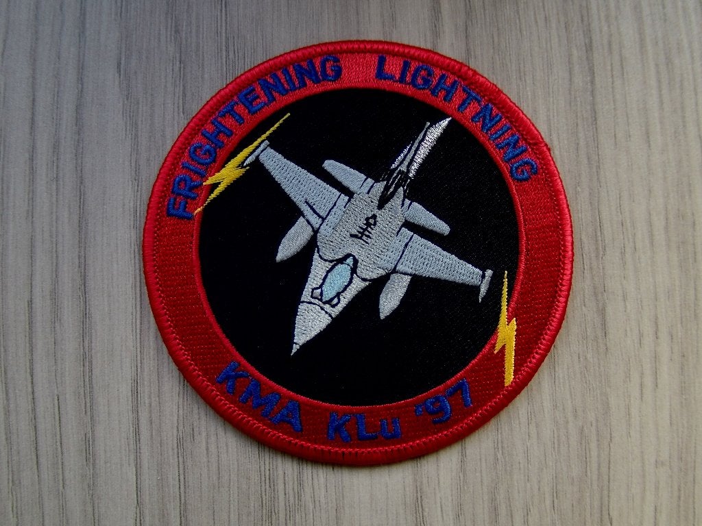 Patch RNLAF KMA KLu '97 "Frightning Lightning", Verzenden, Luchtmacht, Nederland, Embleem of Badge