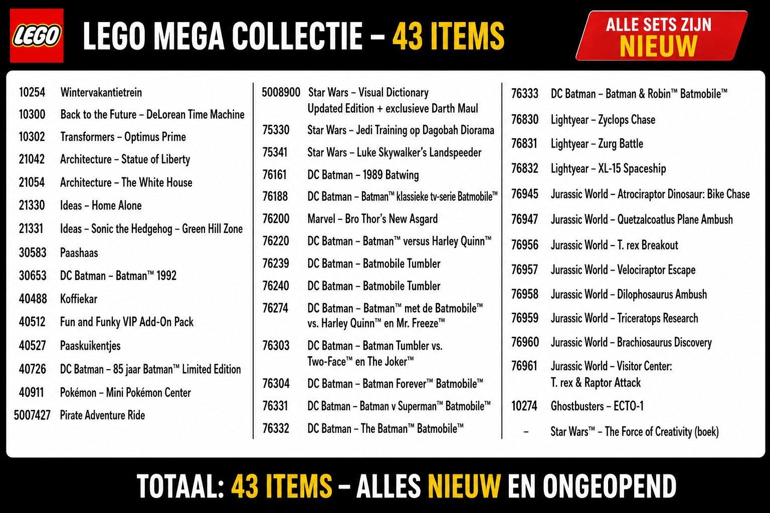 Grote LEGO collectie – 43 items – ALLES NIEUW & ONGEOPEND., Kinderen en Baby's, Speelgoed | Duplo en Lego, Ophalen, Nieuw
