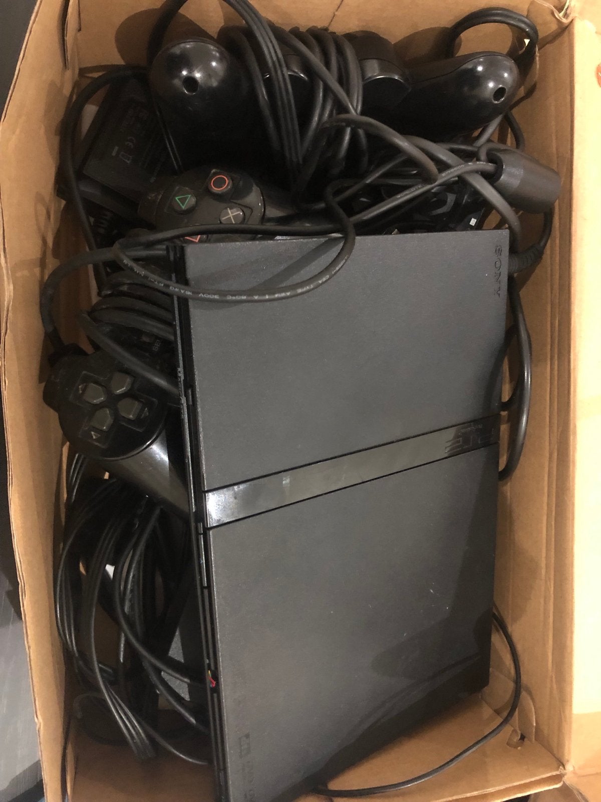 Sony PlayStation 2 Slim met 2 controllers en microfoons, Ophalen, Gebruikt, Zwart, Met 2 controllers