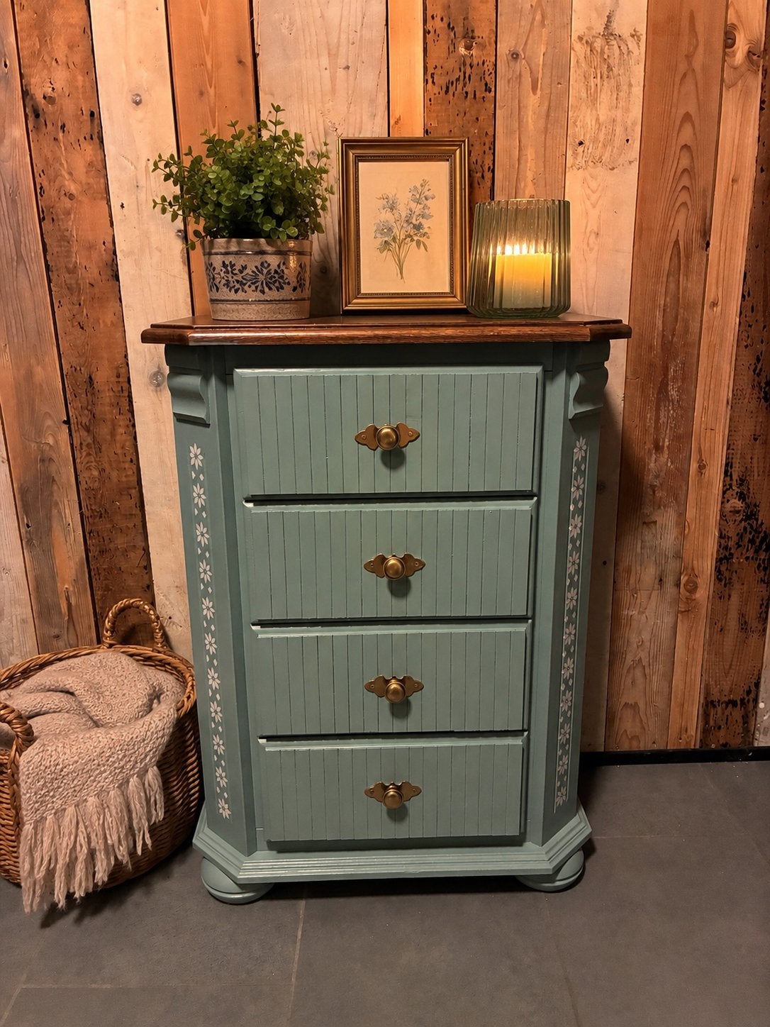 Charmanr brocante ladekast, Ophalen, 50 tot 100 cm, Zo goed als nieuw, 3 of 4 laden