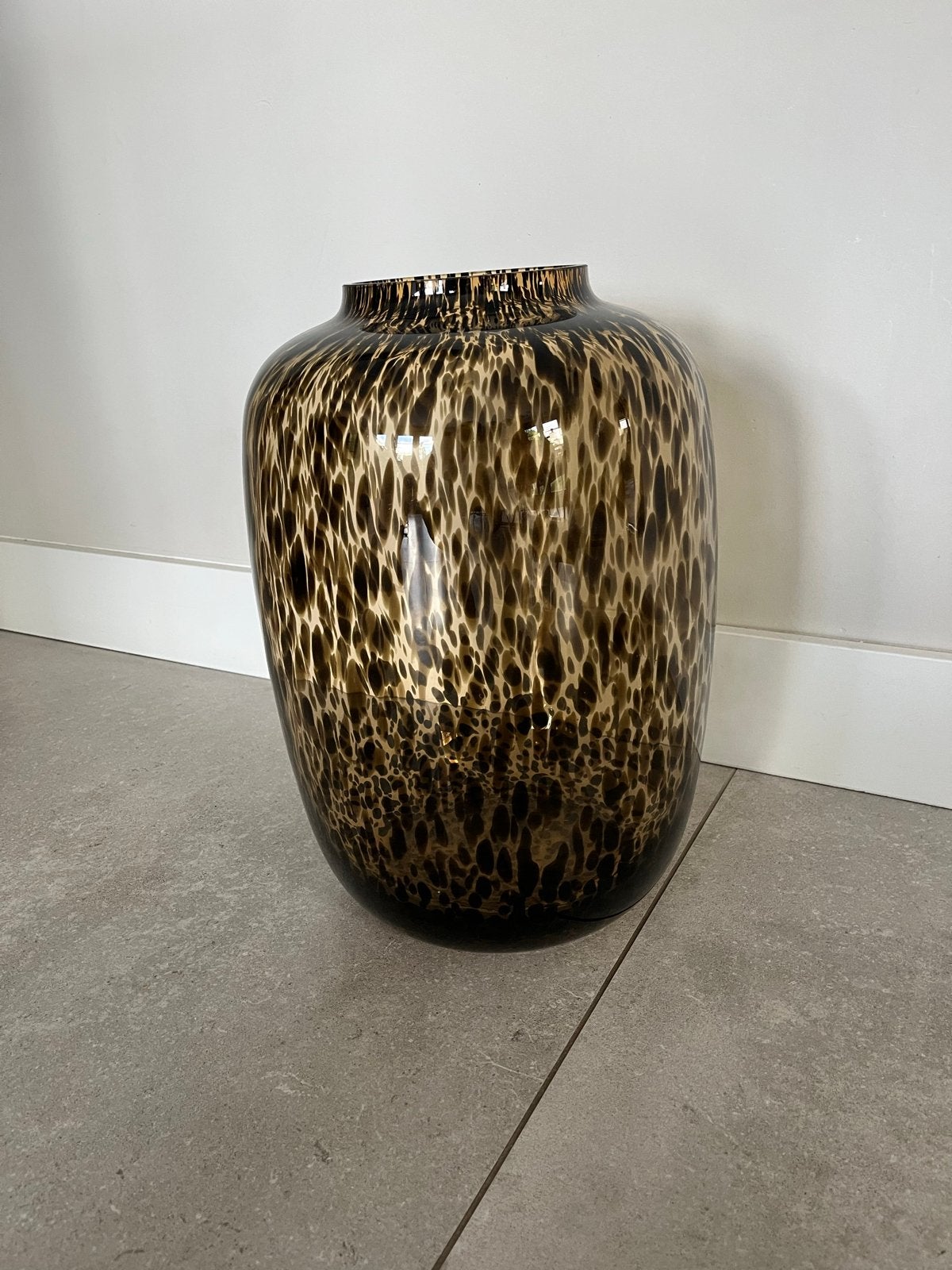 Grote glazen vaas met luipaardprint, Antiek en Kunst, Ophalen