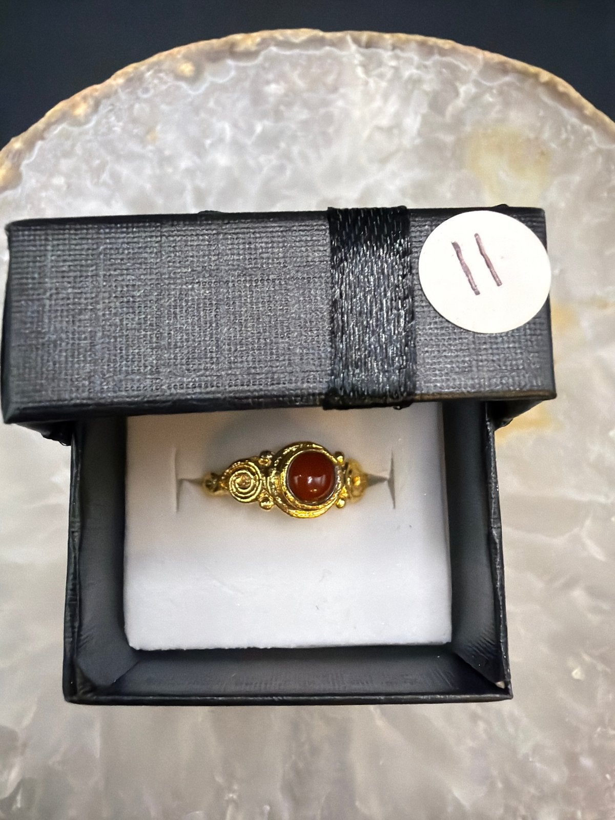 Vergulde Messing Ring met Amber Steen, Overige materialen, Ophalen of Verzenden, Zo goed als nieuw, X