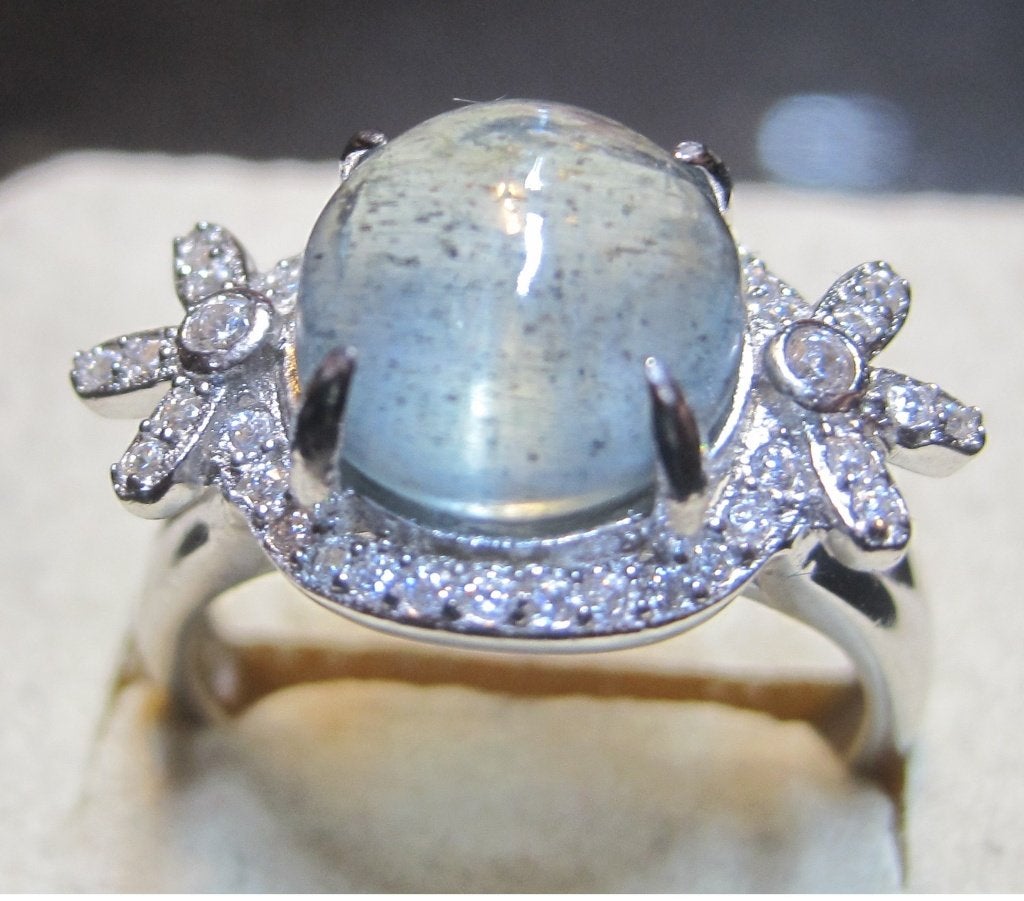 Aquamarijn 4,3 krt design zilver ring maat 17, Ophalen, Blauw, Zo goed als nieuw, 17 tot 18