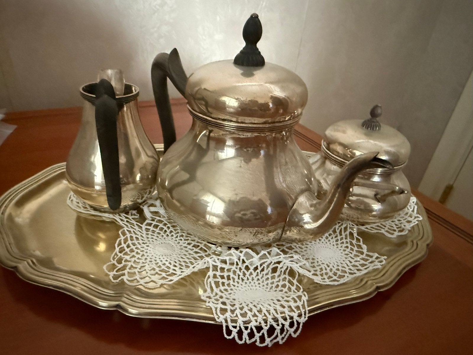 Antieke zilveren theeset met verzilverd dienblad, Antiek en Kunst, Ophalen, Zilver