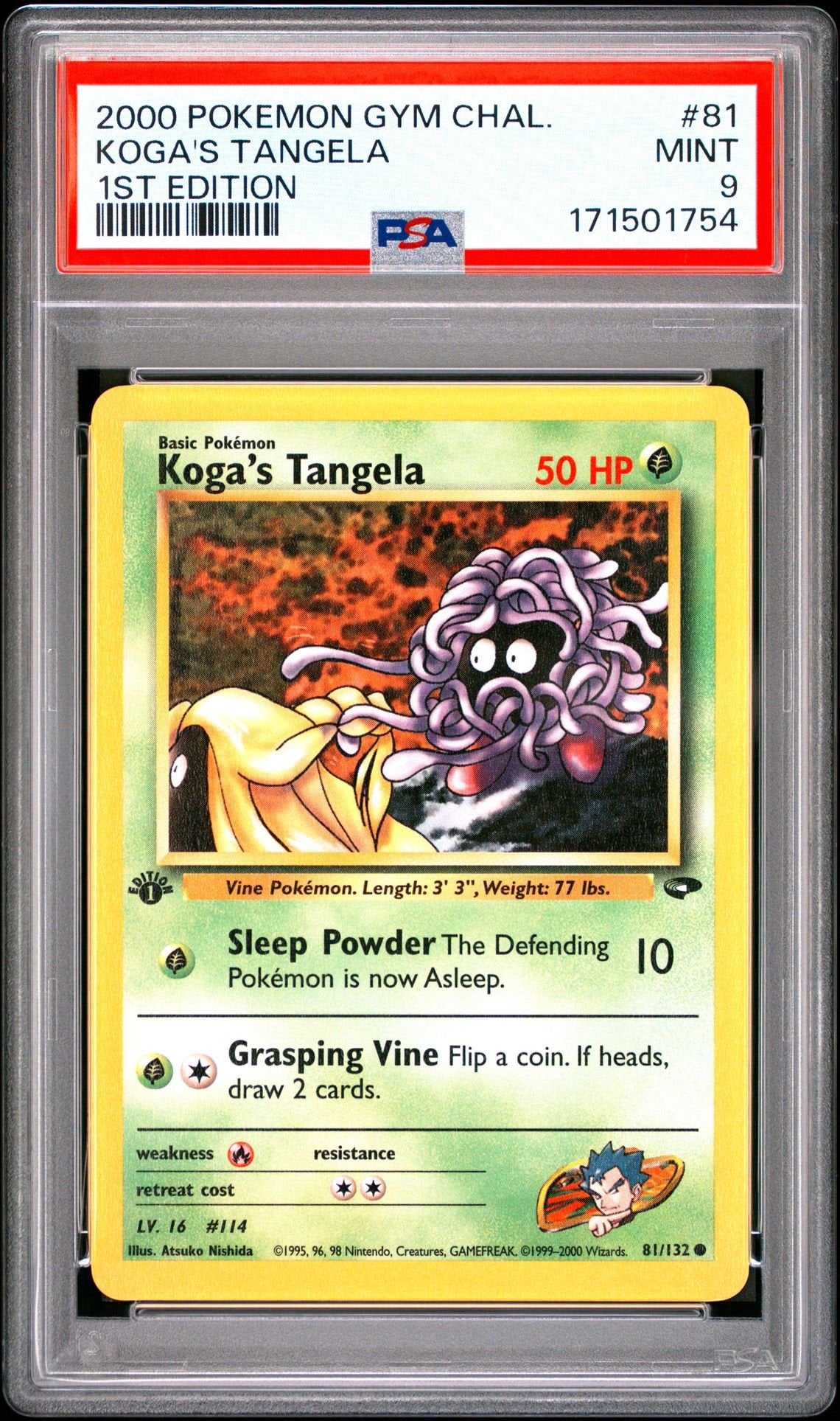 Koga's Tangela 81/132 - Gym Challenge (1st edition) (PSA 9), Verzenden, Gebruikt