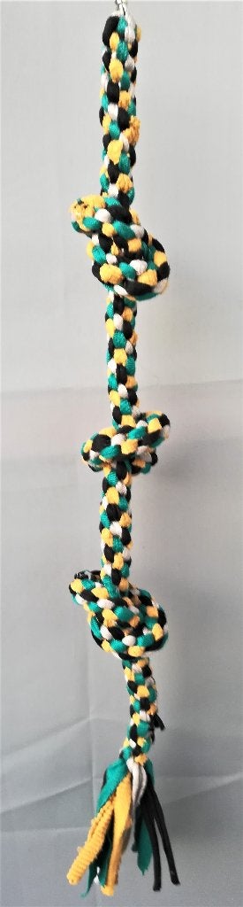 Katoenen klimtouw met 3 knopen (bruin-groen-oker geel-zwart), Dieren en Toebehoren, Ophalen of Verzenden, Nieuw, Speelgoed