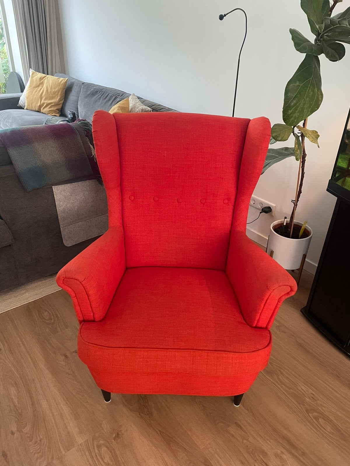 Strandmon IKEA armstoel / fauteuil - rood, Ophalen, Gebruikt, 75 tot 100 cm, Stof