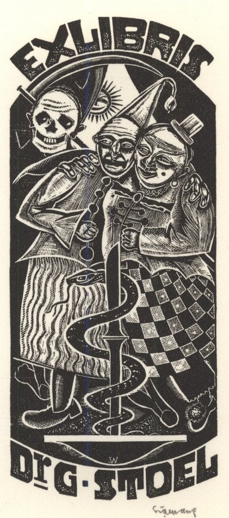 0385 Ex Libris Nederland : Cor de Wolff, 1944, Antiek en Kunst, Kunst | Etsen en Gravures, Verzenden, Ex libris