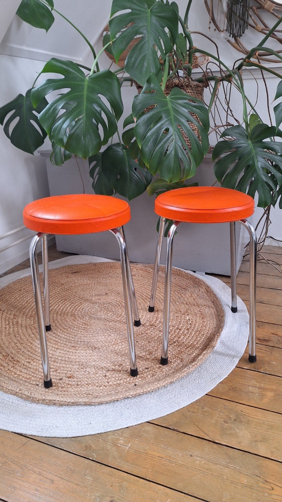 Set van 2 oranje retro krukken, Ophalen, Gebruikt, Overige materialen