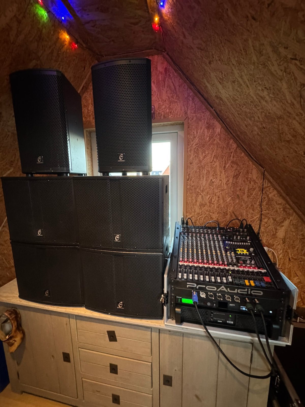 Complete PA-set: Dynacord, subs, tops, versterker, flightcas, Ophalen of Verzenden, Gebruikt, 1000 watt of meer, P.A.