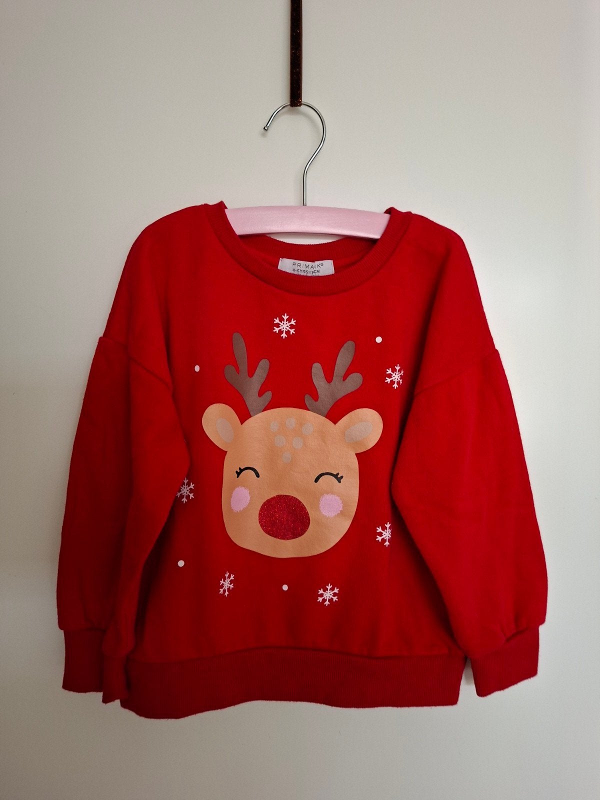 Leuke rode kersttrui maat 110 kerstsfeer 110, Ophalen of Verzenden, Zo goed als nieuw, Jongen of Meisje, Trui of Vest