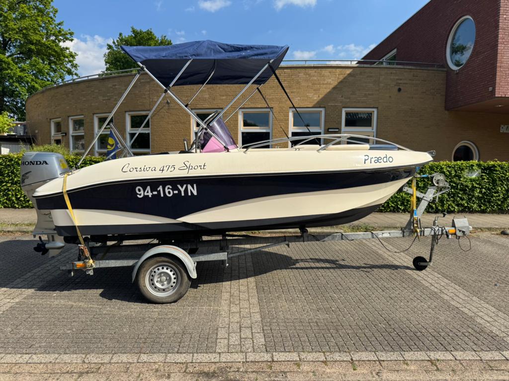 Corsiva 475 Sport met Honda 50pk buitenboordmotor, Watersport en Boten, Overige merken, Gebruikt, Afdekzeil, Buitenboordmotor