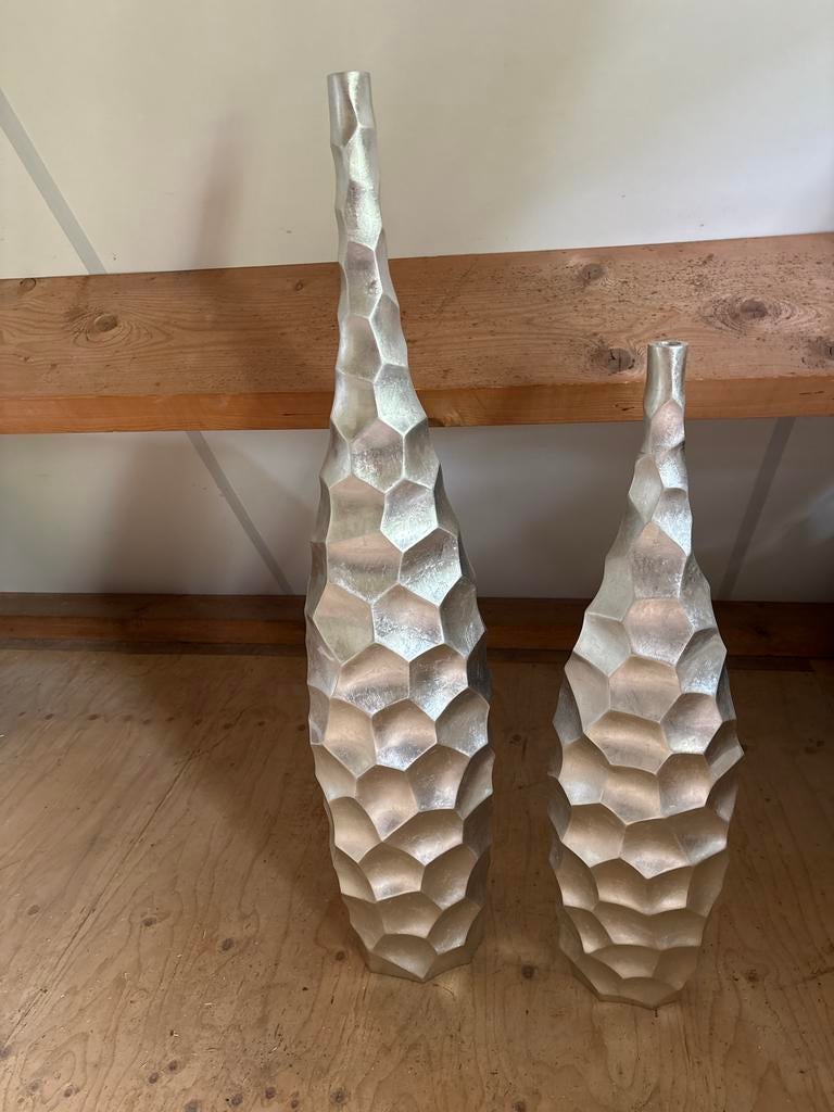 Set van 2 Parlane zilverkleurige honingraat vazen, Ophalen, Overige kleuren, Overige materialen, 75 cm of meer
