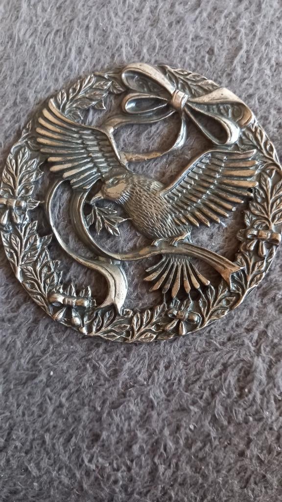 Antiek Tinnen Potdeksel met Vogelmotief, Antiek en Kunst, Antiek | Tin, Ophalen of Verzenden