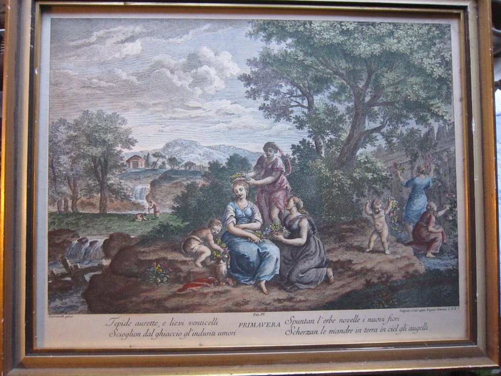 Mooie ingel. Kleur gravure Romantiekvan Zucarelli, Ophalen, Dagelijks leven, Gravure