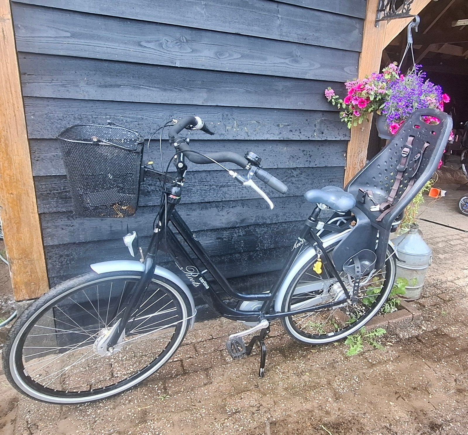 Cortina moederfiets zwart met Yepp zitje, Overige merken, Gebruikt, Versnellingen, Ophalen of Verzenden