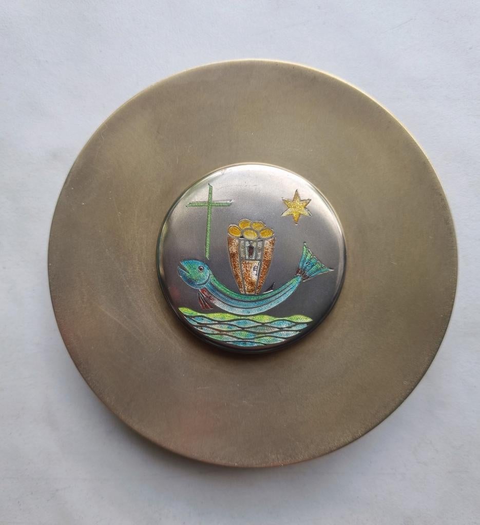 Antiek Zilver Verguld Pyxis Hostiedoosje Religieus Emaille, Ophalen of Verzenden