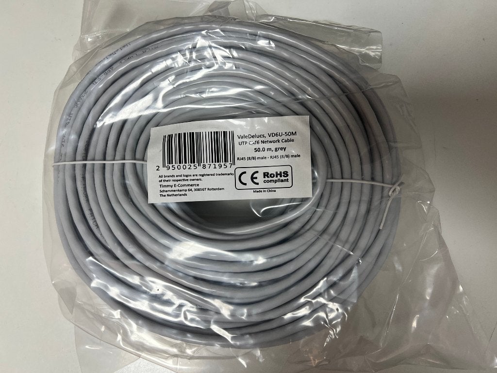 Internetkabel CAT6 50 meter grijs UTP Netwerkkabel (NIEUW), S, Nieuw, Ophalen of Verzenden, S