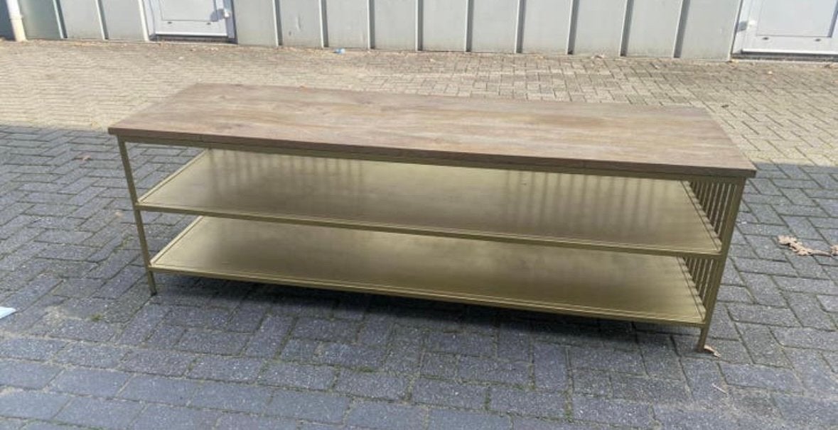 Stijlvolle TV-meubel/dressoir met gouden accenten, Gebruikt, 100 tot 150 cm, Ophalen of Verzenden, Minder dan 100 cm