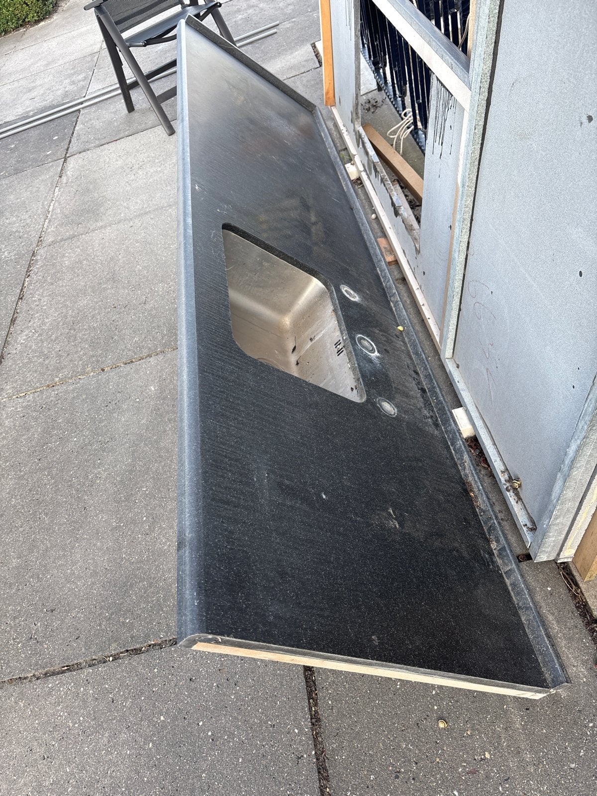 2 grote Zwart/grijs hardsteen aanrechtbladen, Ophalen, Gebruikt, Zwart, 200 cm of meer