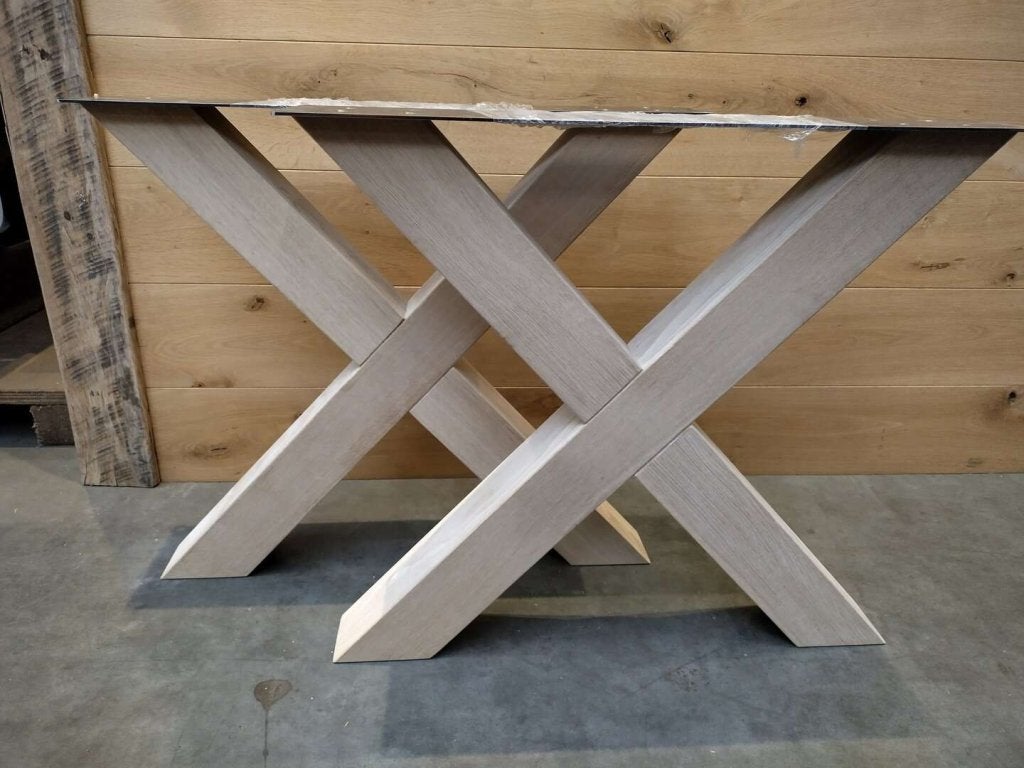 Eiken onderstel tafelpoten  x en a poten op voorraad, Hout@hameren.nl, Hertog van beijerenstraat 2a, Eikenhout, Nieuw