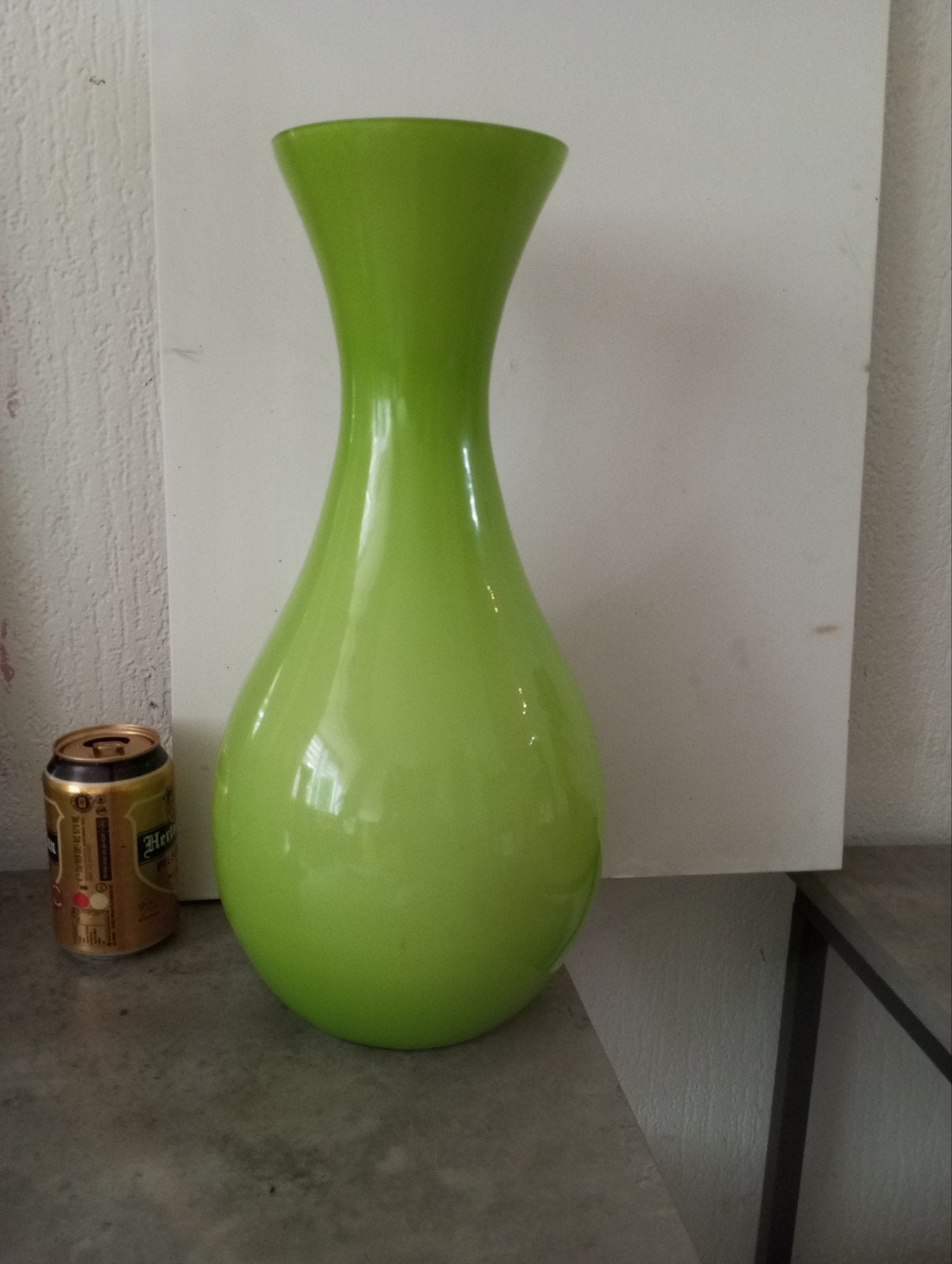 Hema opaalglas vaas H40cm, limegroen, Ophalen