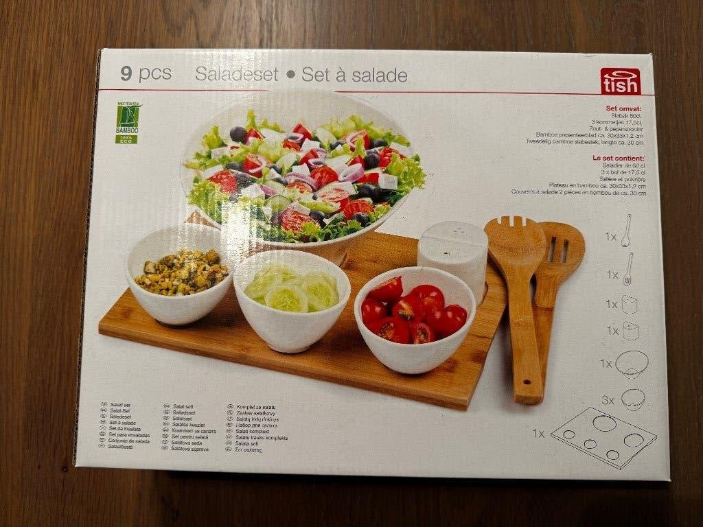 Saladeset 9-delig, wit, incl. plateau en couverts NIEUW, Nieuw, Ophalen of Verzenden, Schaal of Schalen, Overige stijlen
