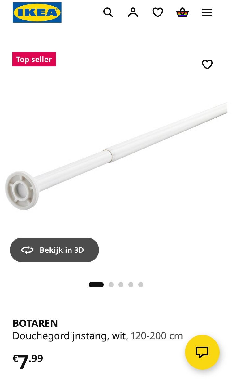 Ikea Botaren douche godijnstang 120-200cm, IKEA, Ophalen, Zo goed als nieuw