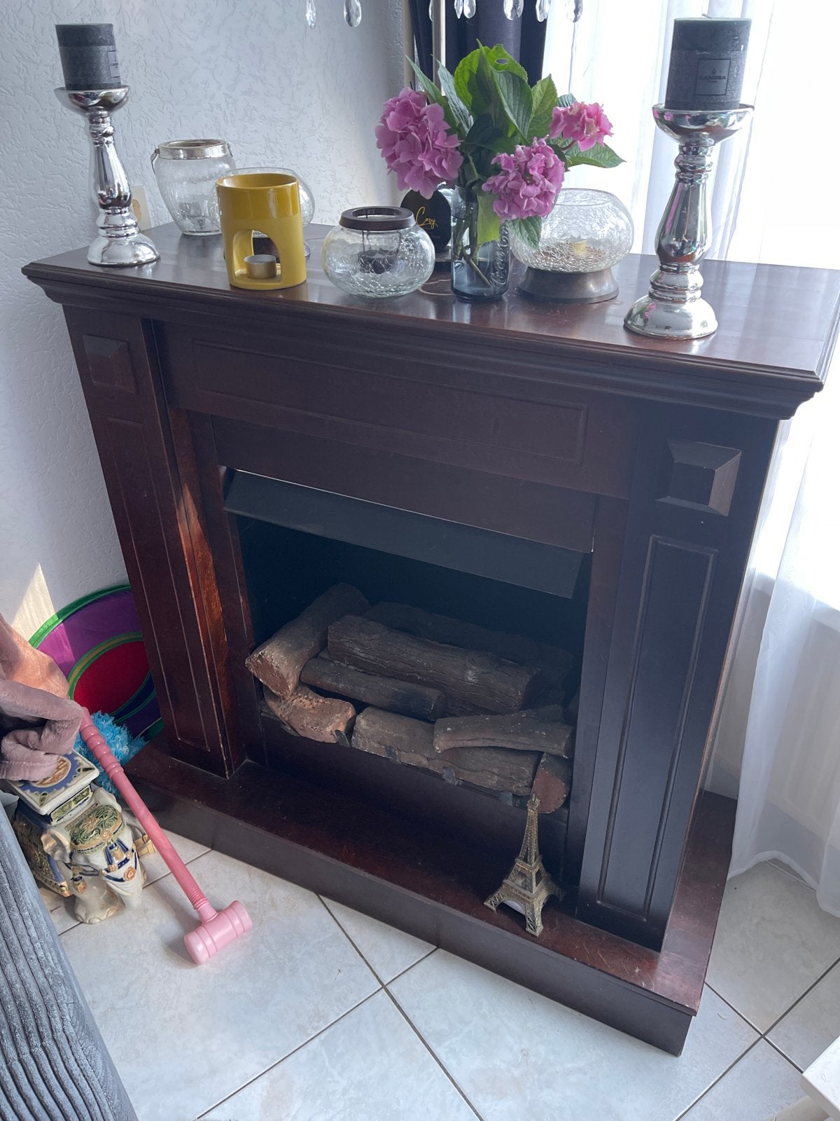 Sfeervolle elektrische haard met houten ombouw, Ophalen, Gebruikt, Vrijstaande haard, Elektrische haard