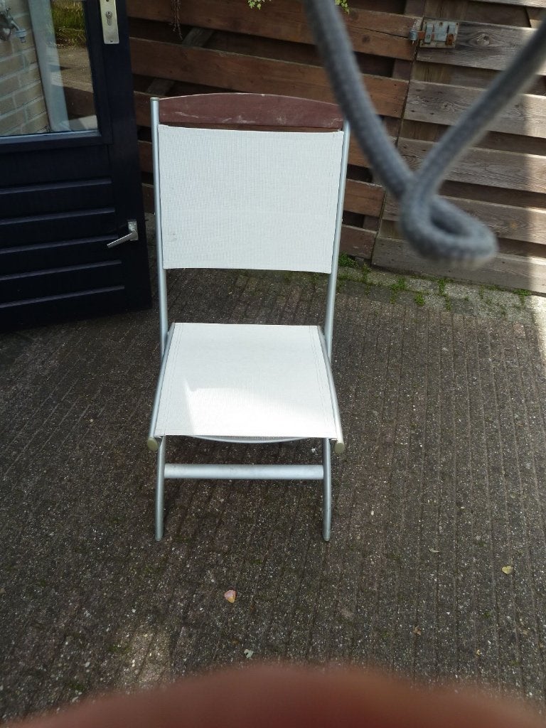 4 Hippe Bistro Klapstoelen, Tuin en Terras, Tuinstoelen, Ophalen, Zo goed als nieuw, Aluminium, Inklapbaar