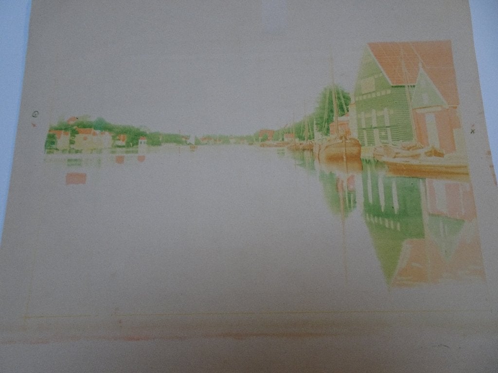 Litho proefdruk huizen aan water met boten zaandam, Antiek en Kunst, Kunst | Litho's en Zeefdrukken, Origineel, Ophalen of Verzenden