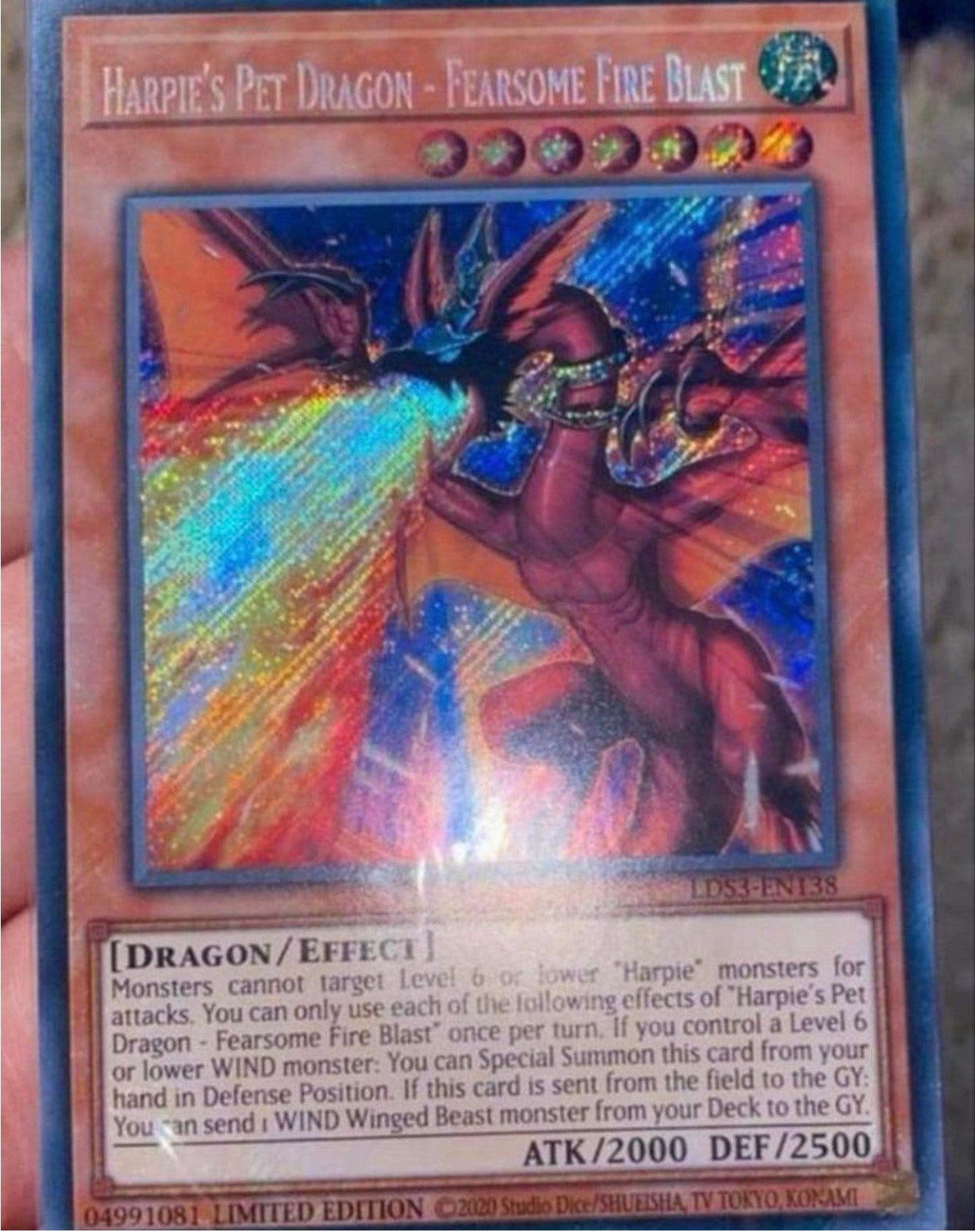 Yu-Gi-Oh! Harpie's Pet Dragon - Fearsome Fire Blast Sealed !, Ophalen of Verzenden, Zo goed als nieuw, Losse kaart, Foil