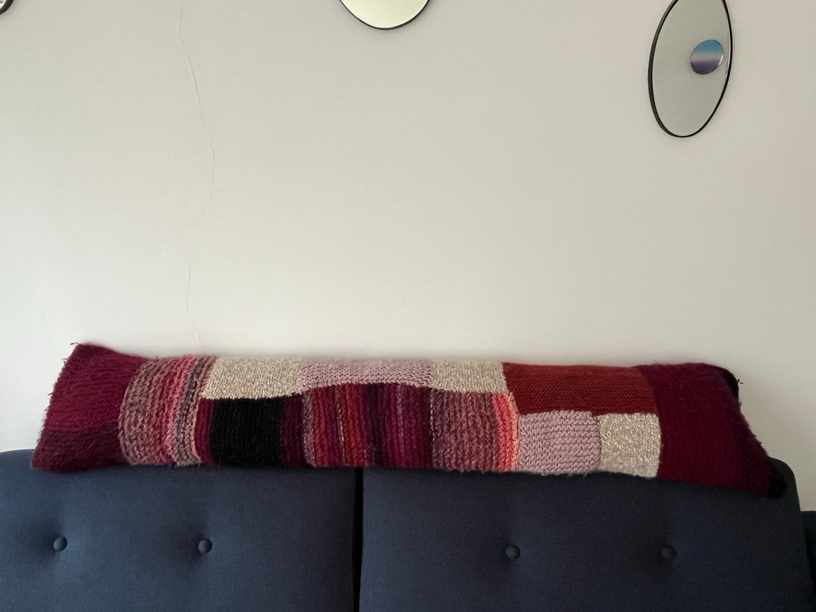 Handgemaakt zeer groot langwerpig kussen van wol en katoen, Ophalen, Overige merken, Gebruikt, Meerkleurig