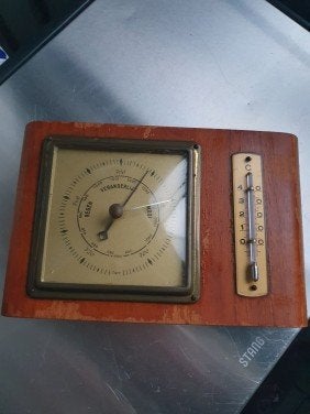 Antieke Barometer en Thermometer op Houten Plaat, Ophalen of Verzenden