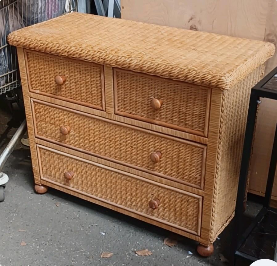 Rotan ladekast met 4 laden - Boho-chic commode, Huis en Inrichting, Overige materialen, Gebruikt, 100 tot 150 cm, Boho-chic, Landelijk