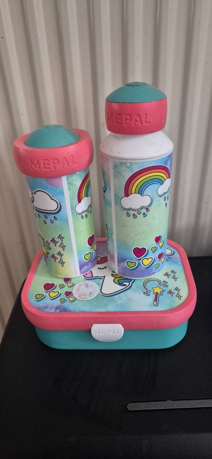 Unicorn lunchbox + 2 bekers & Frozen lunchbox + beker., Ophalen, Gebruikt