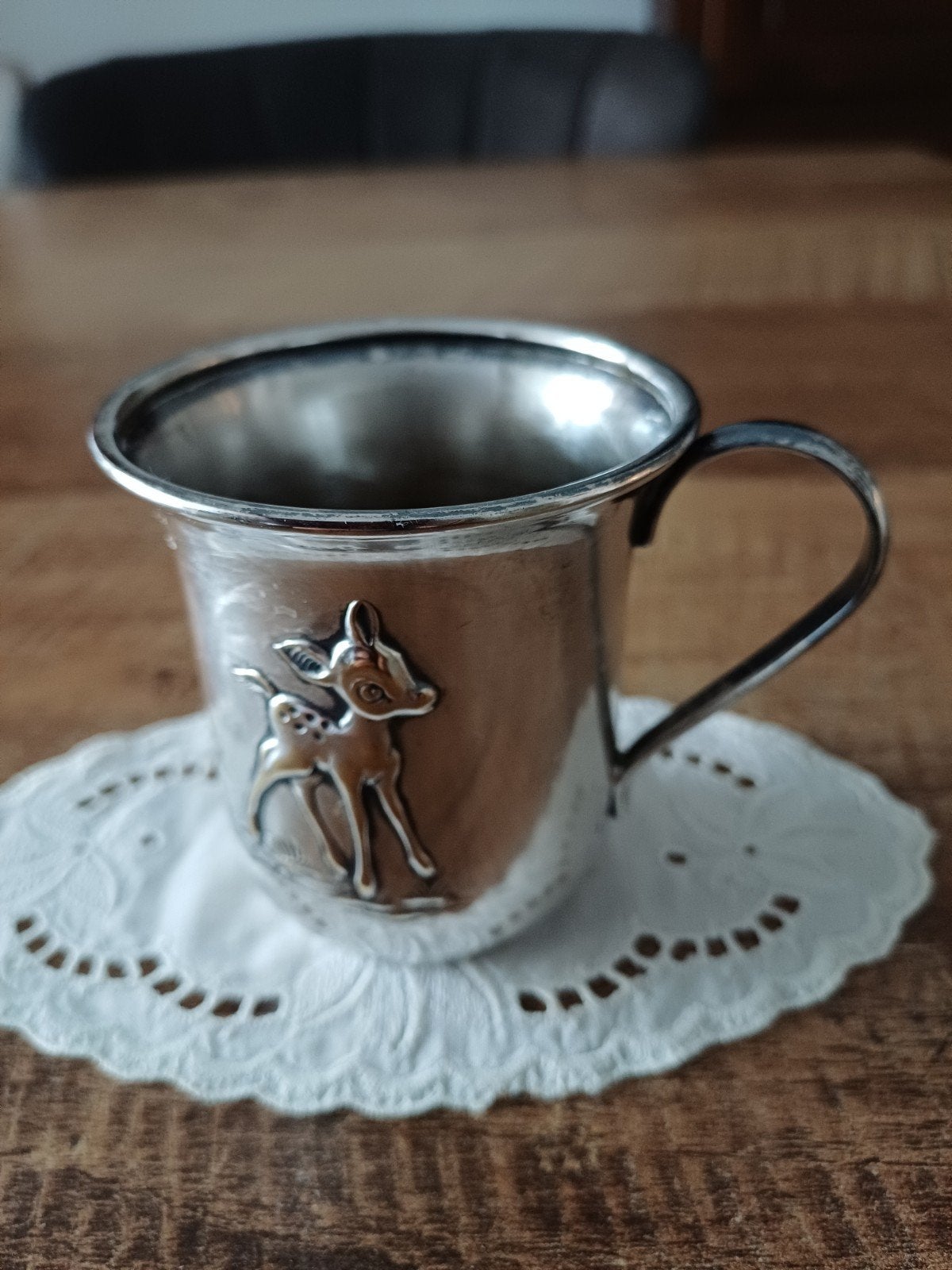 GeroMS Verzilverde Antieke Doopbeker met Bambi, Antiek en Kunst, Ophalen of Verzenden, Zilver