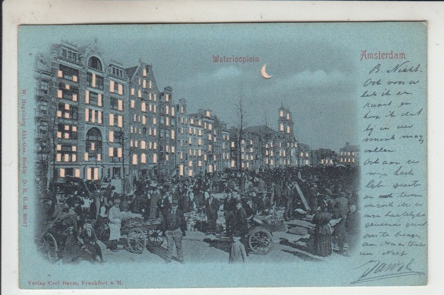 Amsterdam, Waterlooplein - Lichtgevende Ramen, Ophalen of Verzenden, Voor 1920, Gelopen, Noord-Holland