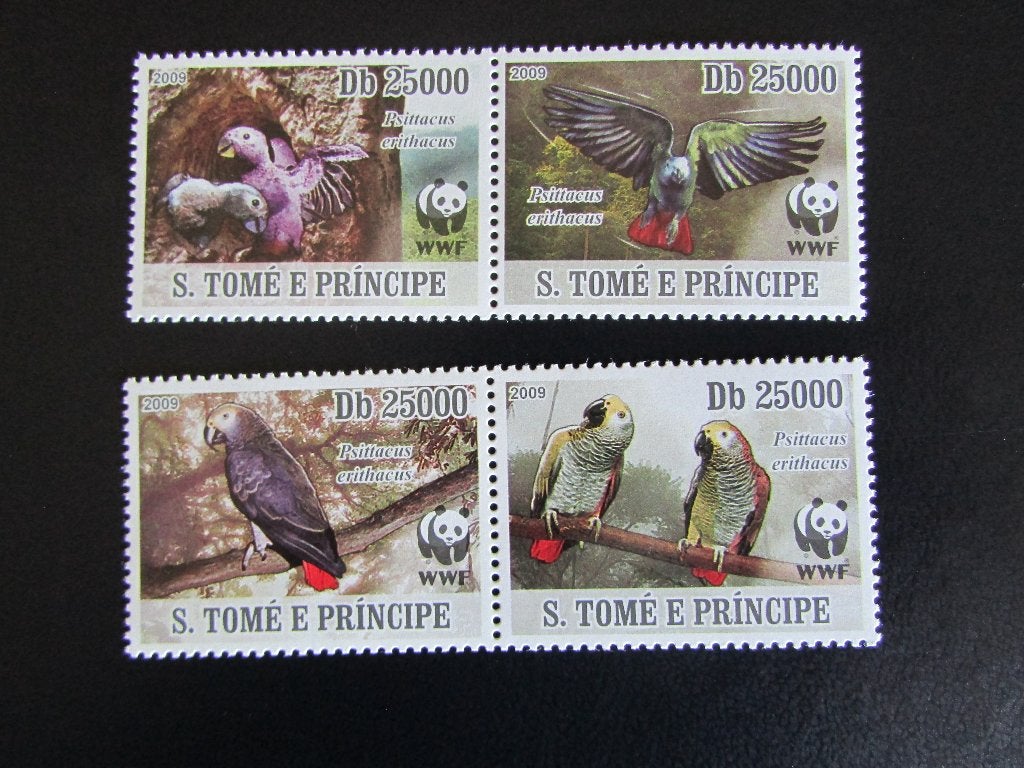 Postzegel Vogel: 2 Zegelparen van Grijze Roodstaart Papegaai, Ophalen of Verzenden, Postfris, Dier of Natuur