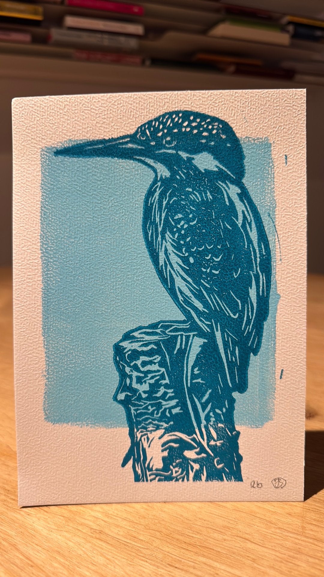 Linosnede afbeelding Ijsvogel, Antiek en Kunst, Ophalen of Verzenden, Dieren en Natuur, Linosnede