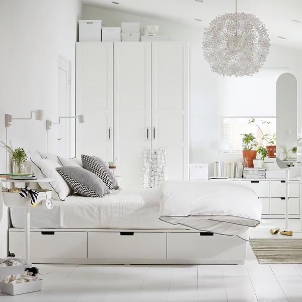 Ikea bed nordli met lades 1.80, Ophalen, Gebruikt, Wit, Tweepersoons